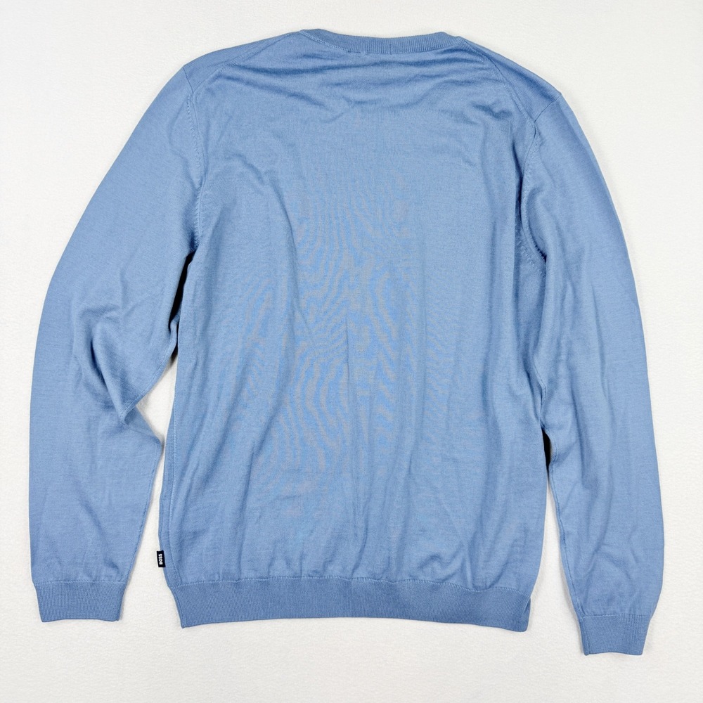 Boss Leno P Virgin Italian Wool Crewneck Sweater L Mens Pastel Blue Light NWT - Picture 2 of 9